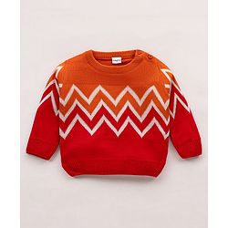 Babyhug Knit Full Sleeves Sweater Chevron Design - Orange