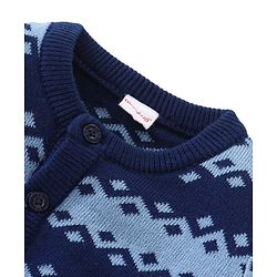 Babyhug Knit Front Open Full Sleeves Striped Sweater with Argyle Design - Navy Blue