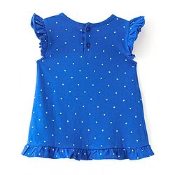 Babyhug Cotton Knit Flutter Sleeves Nighty With Floral Print - Navy