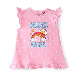 Babyhug Cotton Knit Flutter Sleeves Nighty Heart Print - Pink