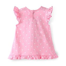 Babyhug Cotton Knit Flutter Sleeves Nighty Heart Print - Pink