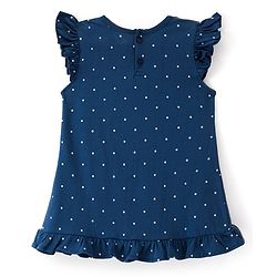 Babyhug Cotton Knit Flutter Sleeves Nighty With Floral & Text Print - Navy