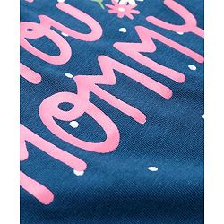 Babyhug Cotton Knit Flutter Sleeves Nighty With Floral & Text Print - Navy