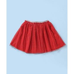Babyhug Single Jersey Knit Half Frill Sleeves Top and Skirt With Butterfly Embroidery- White & Red