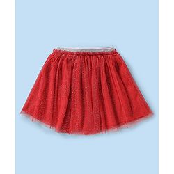 Babyhug Single Jersey Knit Half Frill Sleeves Top and Skirt With Butterfly Embroidery- White & Red