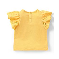 Babyhug Single Jersey Knit Frill Sleeves Schiffli Top & Layered Skirt with Floral Print - Multicolour