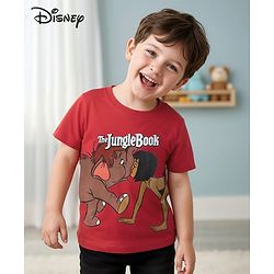 Babyhug Disney Cotton Knit Half Sleeves T-Shirt with Jungle Book Graphics - Red