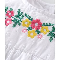 Babyhug Cotton Woven Full Sleeves Top & Pants Set With Floral Embroidery - White & Pink
