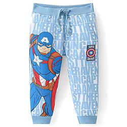 Babyhug Marvel Single Jersey Knit Full Length Lounge Pant with Avengers Graphic - Blue