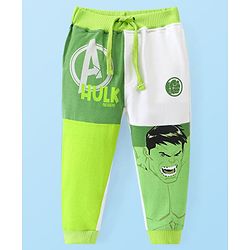 Babyhug Marvel Terry Knit Full Length Lounge Pant with Avengers Track Paint Graphics - Green
