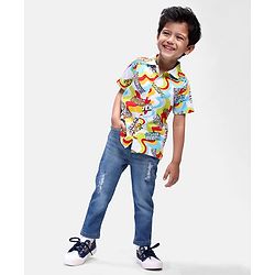 Babyhug Marvel Cotton Knit Half Sleeves Shirt with Avenger Text Print - Multicolour