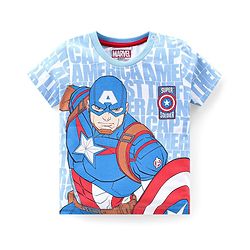 Babyhug Marvel Cotton Knit Half Sleeves T-Shirt With Captain America Print - Light Blue