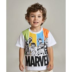 Babyhug Marvel Cotton Knit Half Sleeves T-Shirt with Front & Back Avengers Graphics - White