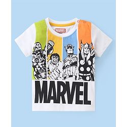 Babyhug Marvel Cotton Knit Half Sleeves T-Shirt with Front & Back Avengers Graphics - White
