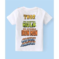 Babyhug Marvel Cotton Knit Half Sleeves T-Shirt with Front & Back Avengers Graphics - White