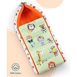 Babyhug Cotton Sleeping Bag Cum Carry Nest With Animals Print- Mint