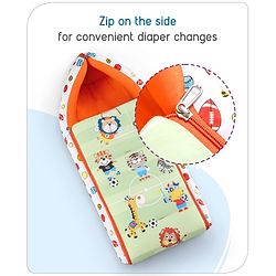 Babyhug Cotton Sleeping Bag Cum Carry Nest With Animals Print- Mint