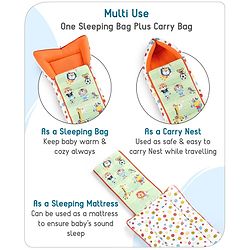 Babyhug Cotton Sleeping Bag Cum Carry Nest With Animals Print- Mint