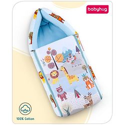 Babyhug Cotton Sleeping Bag Cum Carry Nest With Animals Print- Mint
