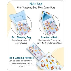 Babyhug Cotton Sleeping Bag Cum Carry Nest With Animals Print- Mint