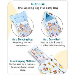 Babyhug Cotton Sleeping Bag Cum Carry Nest With Animals Print- Mint