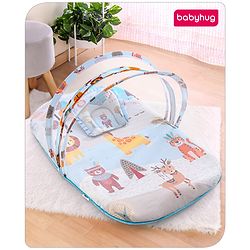 Babyhug Cotton Mattress Set with Mosquito Net Tribal Animal Print- Multicolor