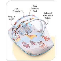 Babyhug Cotton Mattress Set with Mosquito Net Tribal Animal Print- Multicolor