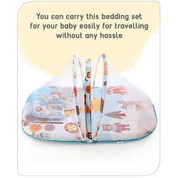 Babyhug Cotton Mattress Set with Mosquito Net Tribal Animal Print- Multicolor