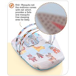 Babyhug Cotton Mattress Set with Mosquito Net Tribal Animal Print- Multicolor