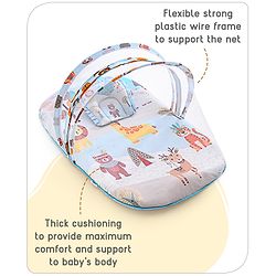 Babyhug Cotton Mattress Set with Mosquito Net Tribal Animal Print- Multicolor