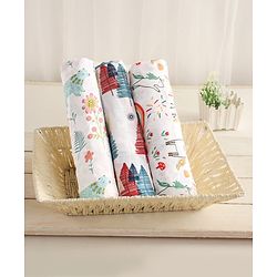 Babyhug Cotton Muslin Multipurpose Swaddle Wraps Unicorn Print Pack of 3 - Multicolour