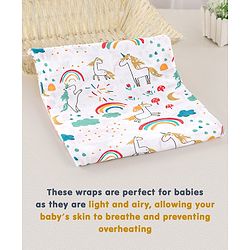 Babyhug Cotton Muslin Multipurpose Swaddle Wraps Unicorn Print Pack of 3 - Multicolour
