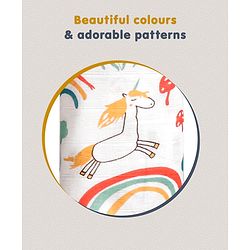 Babyhug Cotton Muslin Multipurpose Swaddle Wraps Unicorn Print Pack of 3 - Multicolour