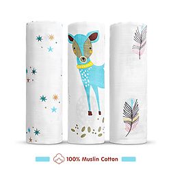 Babyhug Cotton Muslin Multipurpose Swaddle Wraps Unicorn Print Pack of 3 - Multicolour