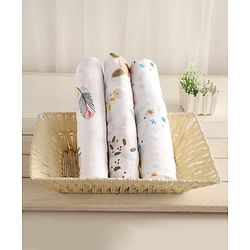 Babyhug Cotton Muslin Multipurpose Swaddle Wraps Unicorn Print Pack of 3 - Multicolour