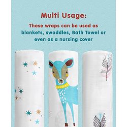 Babyhug Cotton Muslin Multipurpose Swaddle Wraps Unicorn Print Pack of 3 - Multicolour