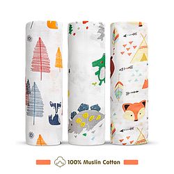 Babyhug Cotton Muslin Multipurpose Swaddle Wraps Unicorn Print Pack of 3 - Multicolour