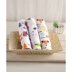 Babyhug Cotton Muslin Multipurpose Swaddle Wraps Unicorn Print Pack of 3 - Multicolour
