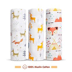 Babyhug Cotton Muslin Multipurpose Swaddle Wraps Unicorn Print Pack of 3 - Multicolour