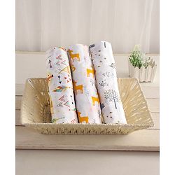 Babyhug Cotton Muslin Multipurpose Swaddle Wraps Unicorn Print Pack of 3 - Multicolour