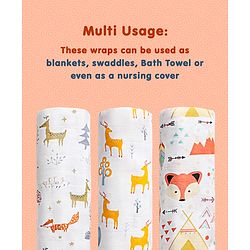 Babyhug Cotton Muslin Multipurpose Swaddle Wraps Unicorn Print Pack of 3 - Multicolour