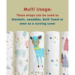 Babyhug Cotton Muslin Multipurpose Swaddle Wraps Forest Print Pack of 5 - Multicolour