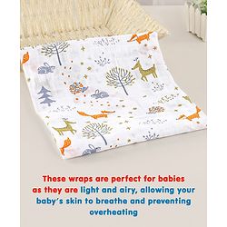 Babyhug Cotton Muslin Multipurpose Swaddle Wraps Forest Print Pack of 5 - Multicolour