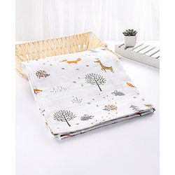 Babyhug Cotton Muslin Multipurpose Swaddle Wraps Forest Print Pack of 5 - Multicolour