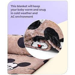 Babyhug Lightweight Disney Single Ply Mink Blanket Smiley Mickey  Print- Brown