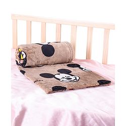 Babyhug Lightweight Disney Single Ply Mink Blanket Smiley Mickey  Print- Brown