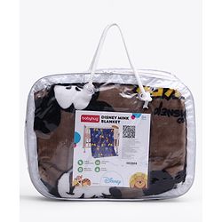 Babyhug Lightweight Disney Single Ply Mink Blanket Smiley Mickey  Print- Brown