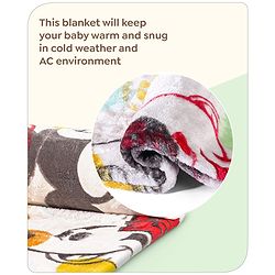 Babyhug Lightweight Disney Single Ply Mink Blanket Smiley Mickey  Print- Brown