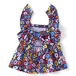 Babyhug Cotton Knit Sleeveless Top & Denim Shorts Set With Floral Print - Multicolor