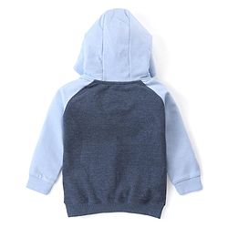 Babyhug Cotton Knit Full Sleeves Front Open Sweat Jacket with Hood Zipper & Teddy Graphics - Navy Blue